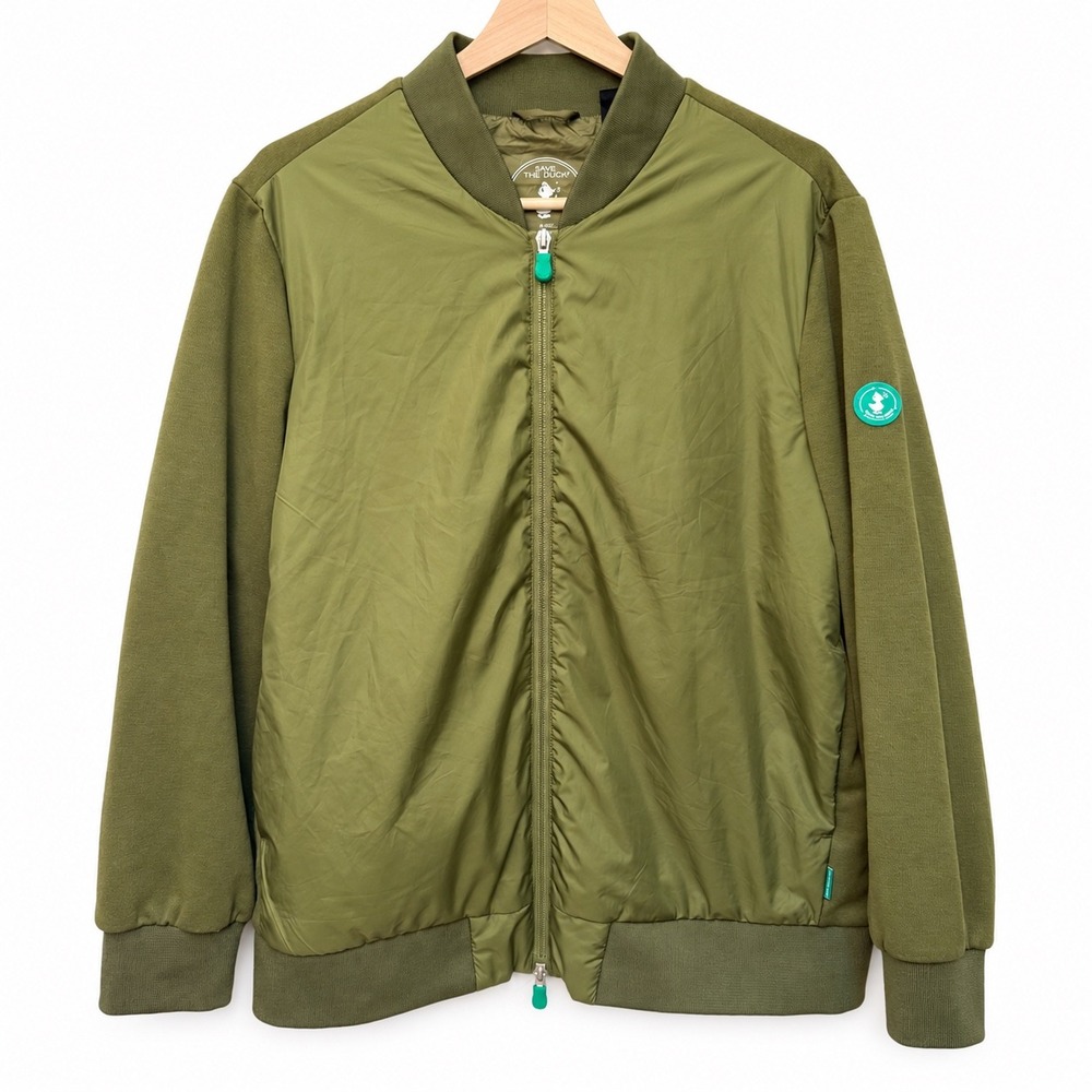 Save The Duck Burn Bomber Jacket Mens XL Olive Green Synthetic Down Zip Up